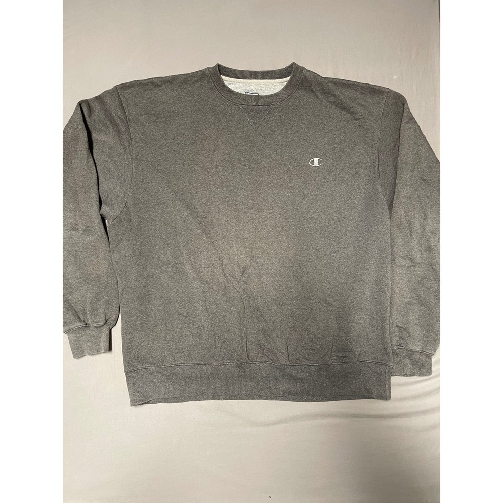 Champion Mens XXL Gray Crewneck Sweatshirt Embroidered Logo Pullover V-Stitch
